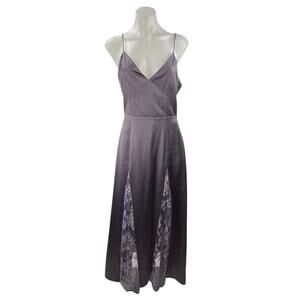 NBD Purple Satin Lace Cutout Sleeveless Cami Camisole Midi A-line Slip Dress S